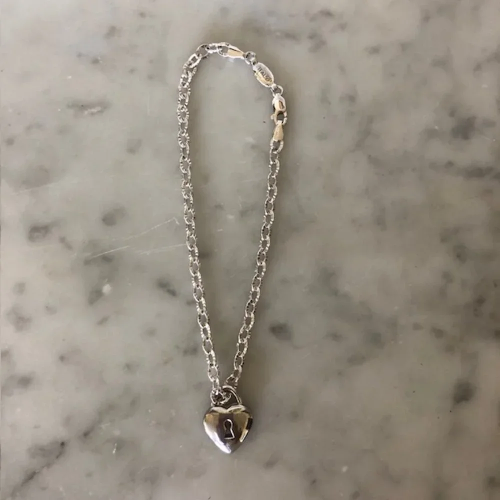 PIERCING PAGODA Italian Silver Bracelet Heart Keyhole Rhinestone Charm